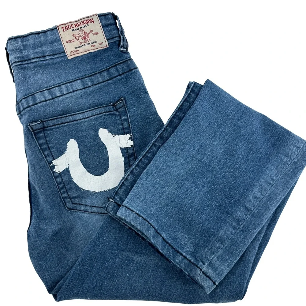 True Religion Girls‎ LG 12 Blue Skinny Jeans Med Wash High Rise Stretch Logo